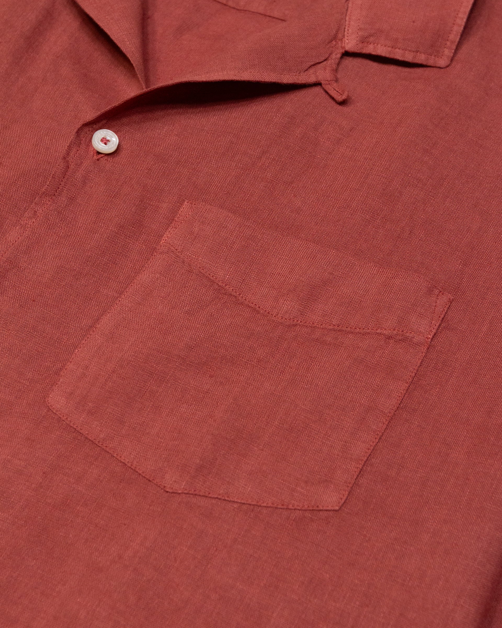 Camicia camp collar Bart in lino, manica corta, vestibilità over, arancione - Cotto - Image 3