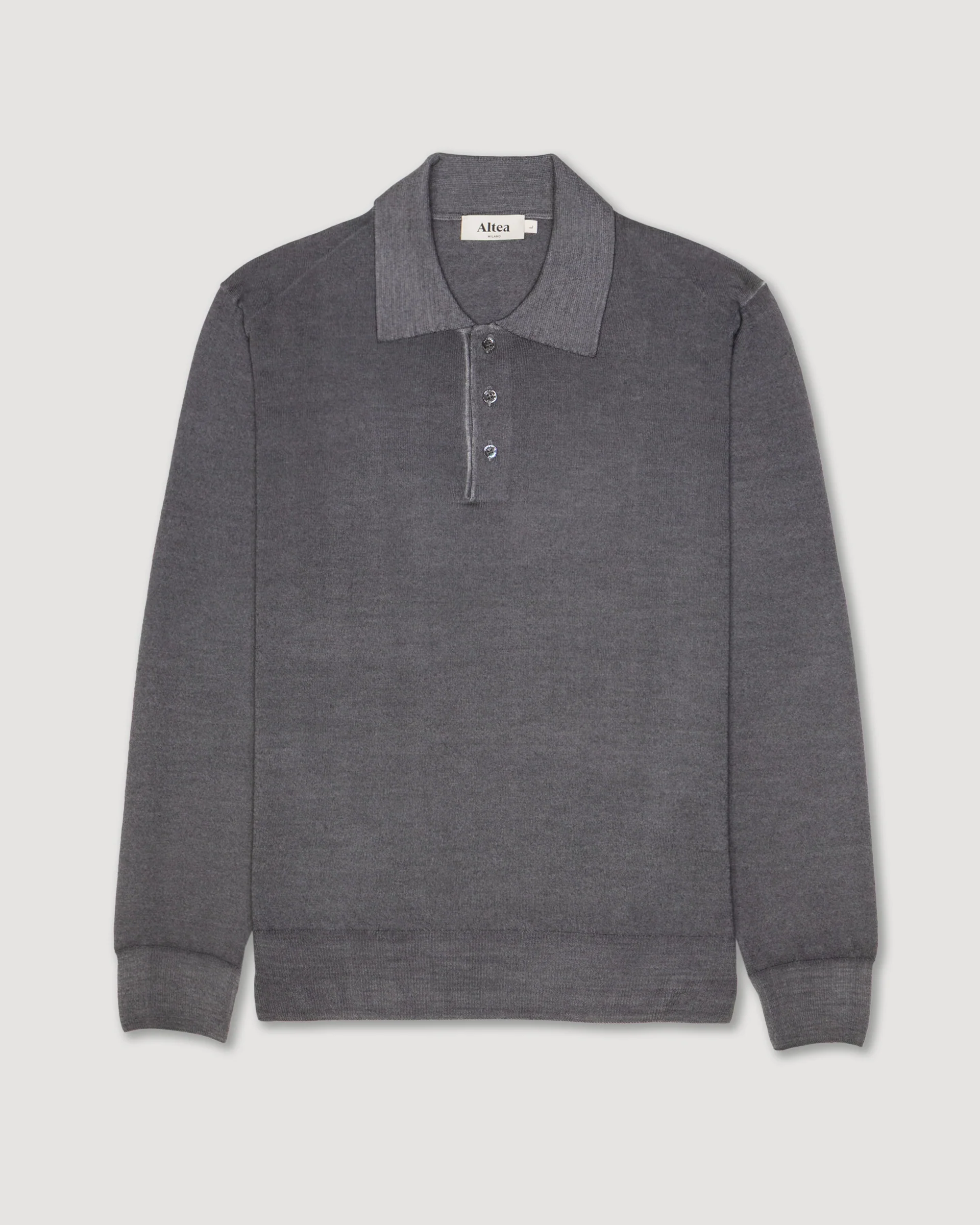 Polo in maglia realizzata in lana merino con con tintura effetto old. Grigio - Antracite - Image 5