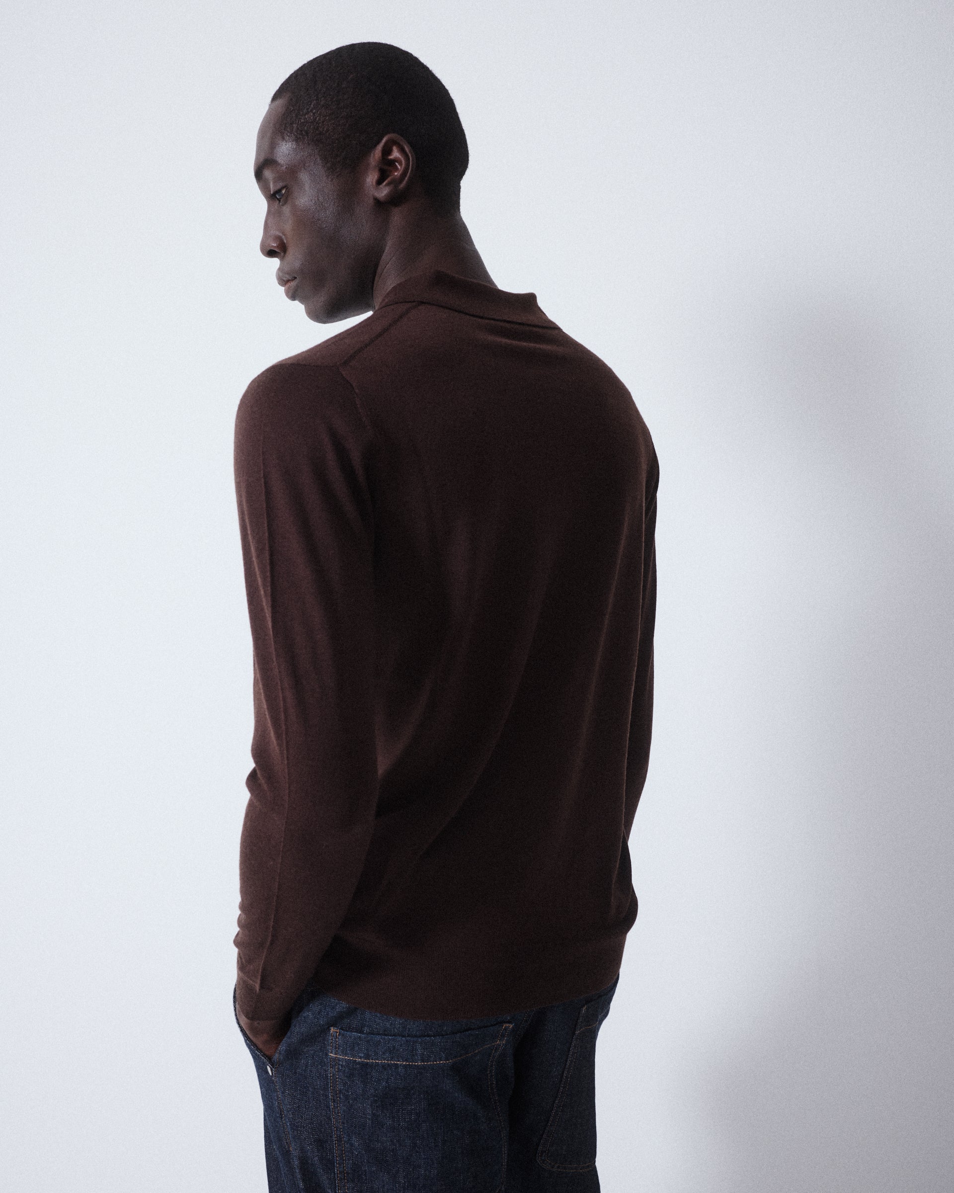 Polo in maglia realizzata in pregiato filato di lana, seta e cashmere. Marrone - Moro - Image 3